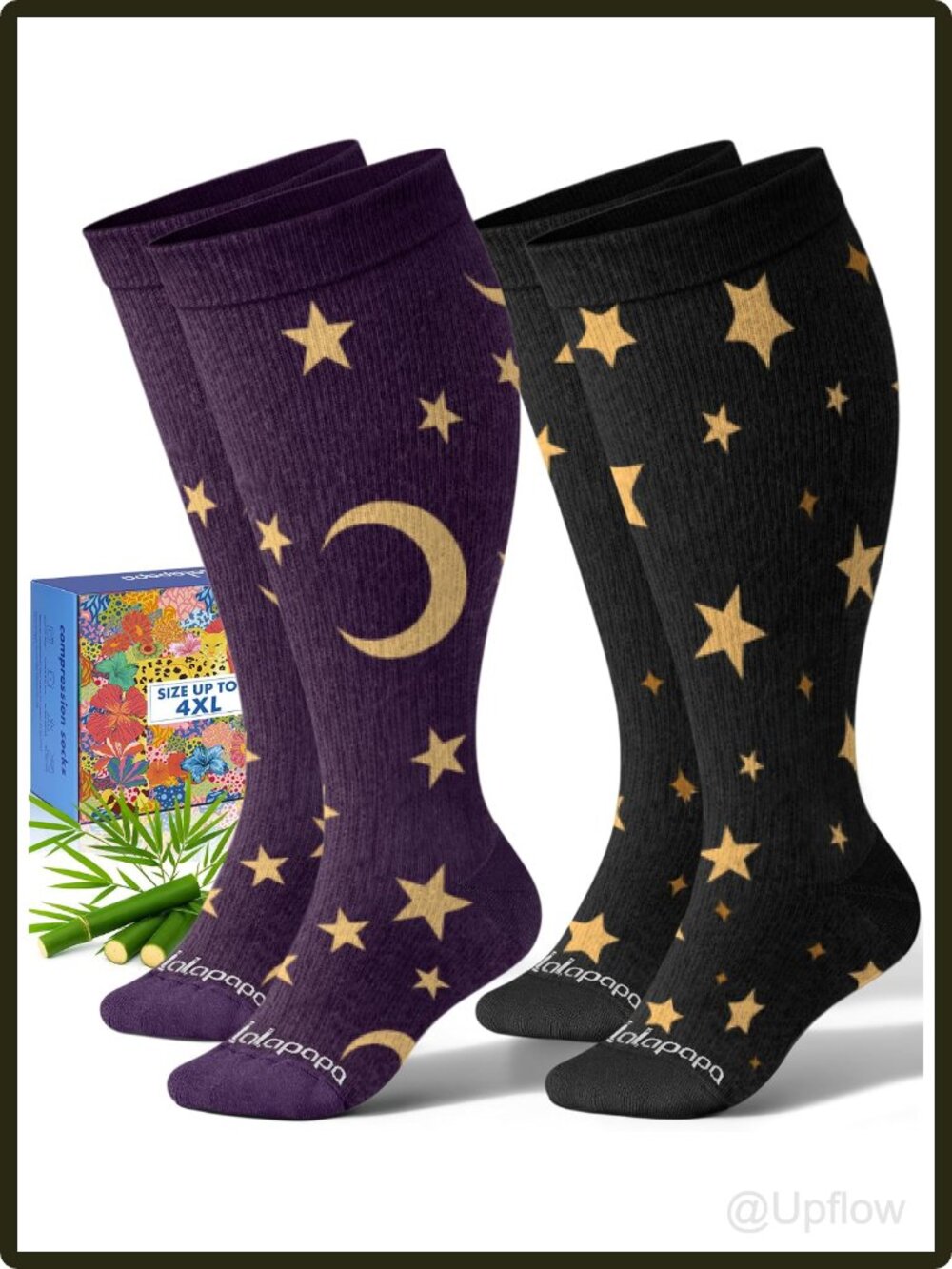 Women's Wide Calf Bamboo Viscose Compression Socks Knee High 2 Pack Gift